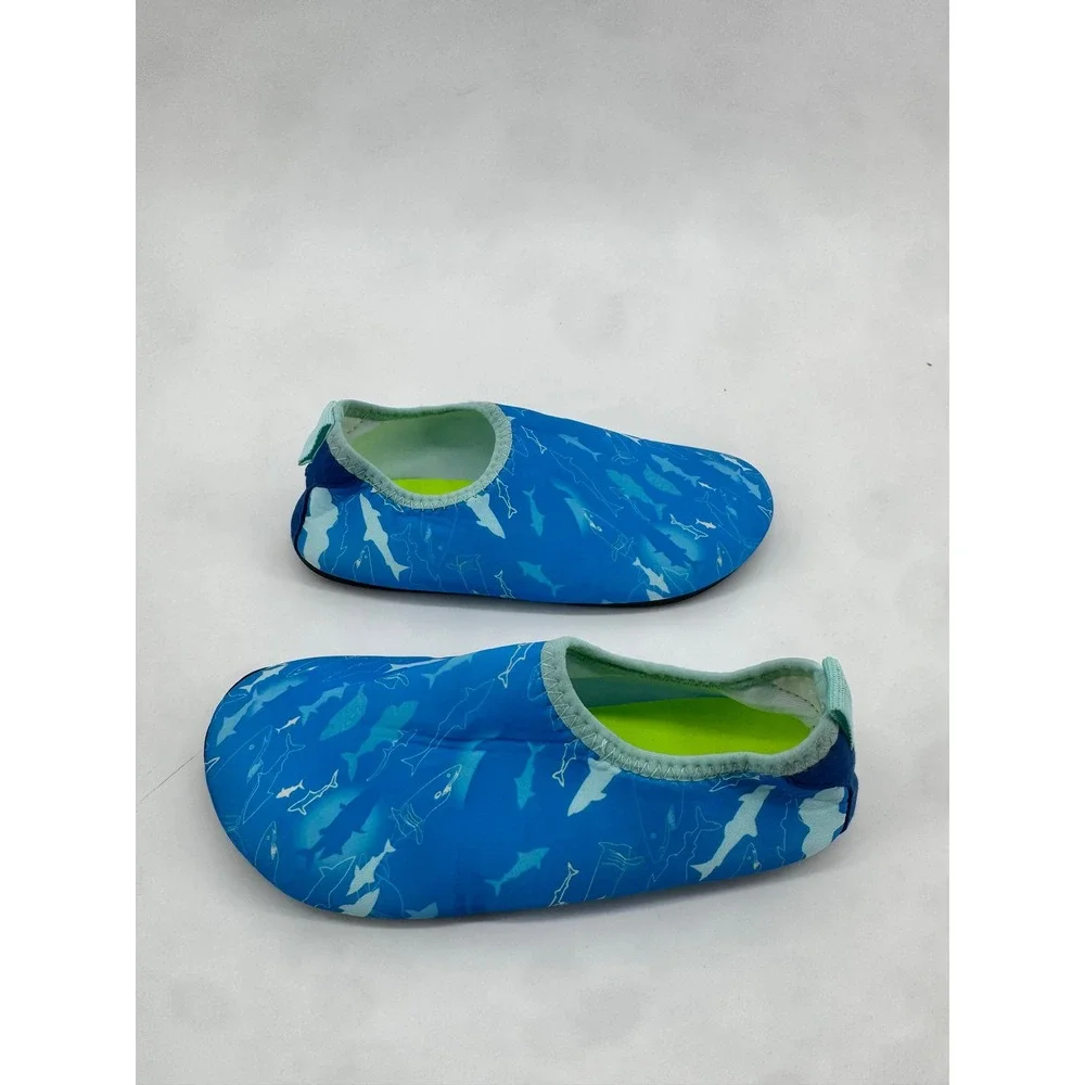 HIITAVE Kids Blue Shark Print Water Shoes Slip On Aqua Socks Size 13.5/1